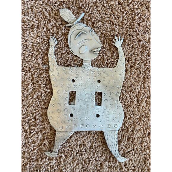 Other - Silver Colored Metal Art Lady Woman Bun Lightswitch Cover Sculpture Art NEW